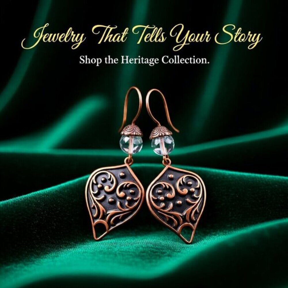 Gorgeous, Heavy & Ornate! Handmade Copper + Clear Quartz Statement Earrings - Picture 8 of 13